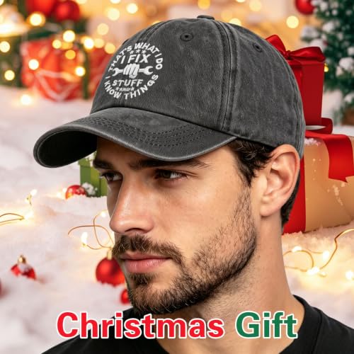 Embroidered Leather That's What I Do I Fix Stuff and I Know Things Hat for Men Dad Husband Uncle Adjustable Baseball Cap - color: E-fix Stuff-new-06