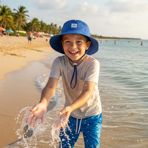 Kids Sun Hat Smile Face Bucket Hat Toddler Hat Wide Brim Adjustable Strap - color: Blue, size: 3-8T
