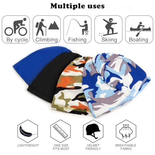 4 Pieces Skull Caps Running Cycling Beanie Hats Breathable Helmet Liner Sleep Hats for Men Women - color: F: Camo Blue+camo Orange+black+blue