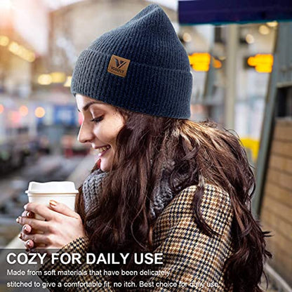 Vgogfly Slouchy Beanie Hats for Women Winter Knitted Caps Soft Warm Ski Hat Unisex - color: Dark Blue