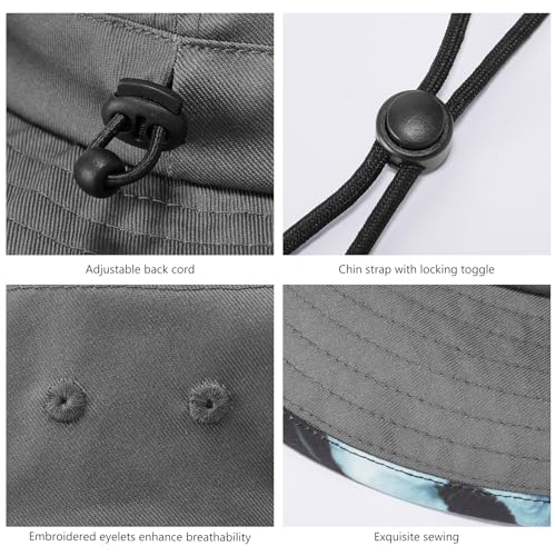 UPF 50+ Foldable Sun Hat Patterned Under Brim Bucket Hats for Summer Hiking Fishing Beach Safari Men Women - color: Dark Grey, size: Large