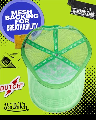 Von Dutch Unisex Velvet Trucker Hat, Curved Bill, Mesh Back, Snapback - color: Bright Green