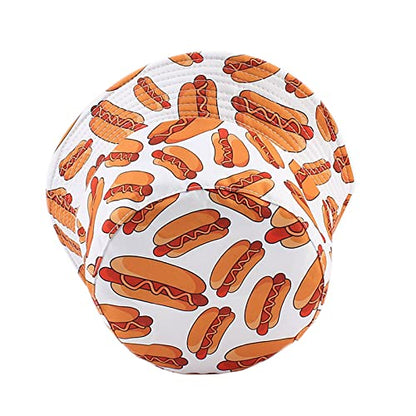 Unisex Print Bucket Hat Sun Hat for Women Men,Reversible Cotton Summer Beach Hat Fisherman Hat - color: Hot Dog