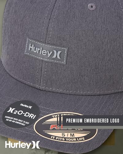 Hurley Mens Baseball Cap - Lightweight H2O-DRI Breathable Moisture Wicking Curved Brim Fitted Hats for Men - color: Black, size: Large-X-Large
