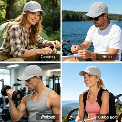 Foldable Baseball Cap for Men and Women,Long Brim Breathable Baseball Hats Quick Dry Sun Protection Collapsible Portable Hat - color: Light Grey