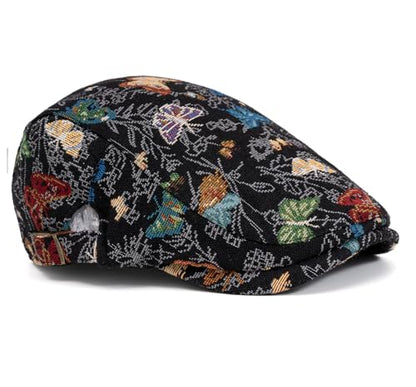 Cotton Newsboy Cap,Breathable Ivy Gatsby Cabbie Beret Hat for Men's Women Driving Hunting Golf - color: Butterfly Black