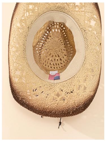 QWINEE Western Straw Cowboy Hat Cowgirl Hats Hollow Out Summer Beach Sun Hat for Women Men - color: Beige