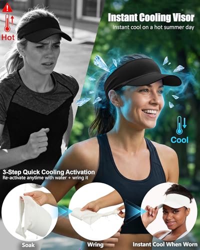 Cooling Stretchy Visor Hat for Women Men Summer Sports Sun Visors - color: Black
