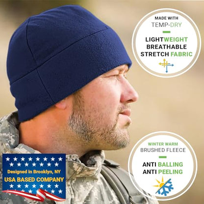 Temple Tape Tactical Fleece Watch Cap Beanie – Skull Cap Fleece Hat - Mens & Women - color: Navy, size: One Size