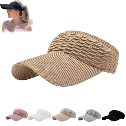 Sun Visor Hats, Wide Brim Sun Hats with UV Protection, Knitted Running Visors for Women - Ponytail Friendly, Quick Drying - color: Khaki