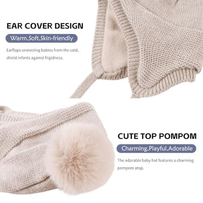 JANGANNSA Basic Winter Baby Boy Beanie Pompom Knit Girl Hat Kid Earflap Cap - color: Oatmeal Hat, size: 2-5T