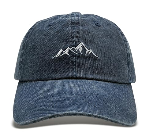 Mountain Embroidery Baseball Cap Vintage Washed Cotton Unstructured Soft Dad Hats for Men Women Adjustable Outdoor Hat - color: Blue
