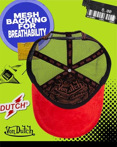 Von Dutch Unisex Velvet Trucker Hat, Curved Bill, Mesh Back, Snapback - color: Red