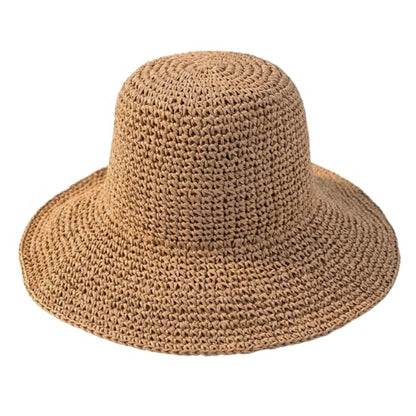 Womens Sun Hat Straw Hat Wide Brim Foldable Roll-Up Beachwear Sun Hat Summer Beach Hat (Khaki)