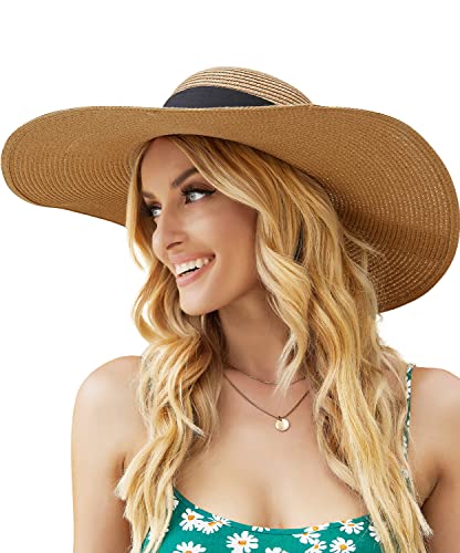 Beach Sun Straw Hats for Women, UPF 50+ UV Sun Protection Summer Straw Hat - color: 15cm - Khaki