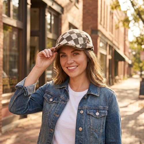 Women's Berets: Black Houndstooth Red Beret Hats for Women Fall Winter Fashion Outfit - color: Advance-checkered-brown