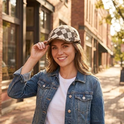 Women's Berets: Black Houndstooth Red Beret Hats for Women Fall Winter Fashion Outfit - color: Advance-checkered-brown