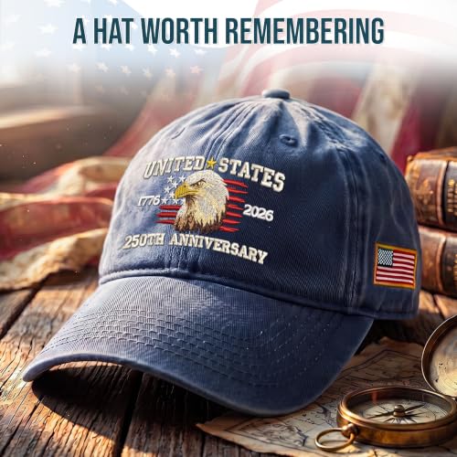 FLAGWIX USA 250th Anniversary Hat - Eagle Embroidered Baseball Cap, Navy