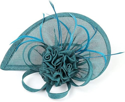 ORIDOOR Women Fascinators Derby Church Tea Party Wedding Flower Feathers Headpiece with Headband Clips - color: 21c Peacock Blue