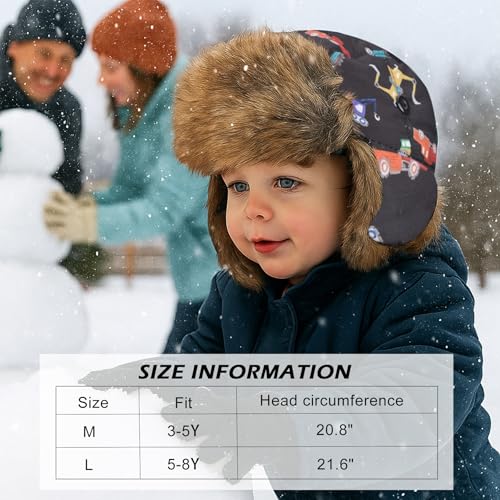 Kids Winter Trappers Hat Toddler Outdoor Windproof Ushanka Ski Cap Ear Flap Chin Strap Snow Hat for 3-8Y - color: D-blcak Car, size: Large