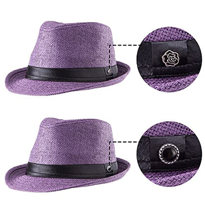 XL Straw Fedora Hats for Men Summer Trilby Beach Travel Panama Casual 7 1/2 - color: Purple