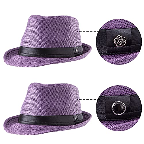 XL Straw Fedora Hats for Men Summer Trilby Beach Travel Panama Casual 7 1/2 - color: Purple