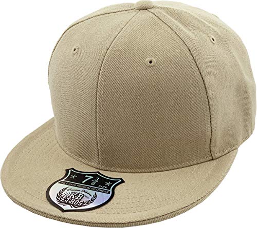 KBETHOS® Original 6 Panel Flat Brim True-Fit Fitted Cap - color: Khaki, size: 7 3/4