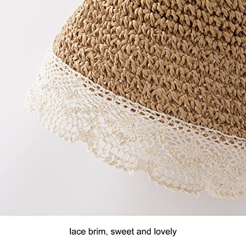 pureborn Baby Toddler Girls Straw Sun Hat Summer Beach Hat - color: Khaki-a, size: 6-24 Months