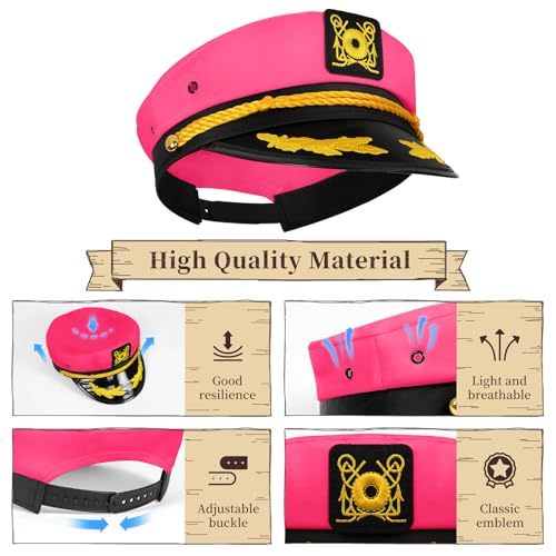 dodowin Captain Sailor Hat Set for Women Men, Yacht Rock Party Costume 4pcs - style: Pink Captain Hat Set