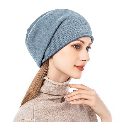 Knit Slouchy Beanie Hats for Women Cashmere Ski Cap Knitted Wool Soft Warm Winter Hat - color: A16-blue