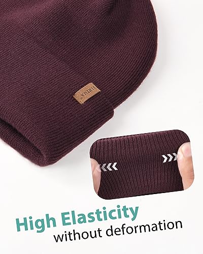 FURTALK Beanie for Men Women Cuffed Thick Knitted Winter Hat Skull Cap - color: Medium Wine