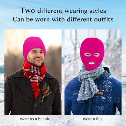 3 Hole Ski Mask, Knitted Balaclava Face Mask, Winter Full Face Mask Cover for Winter Outdoor Sports - color: Dark Pink