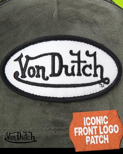 Von Dutch Unisex Velvet Trucker Hat, Curved Bill, Mesh Back, Snapback - color: Olive