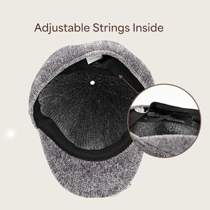 C.C Knitted Newsboy Cap for Women – Soft Knit Hat with Adjustable Velcro, Lightweight Warm Winter Style - color: Knitted-dk. Grey