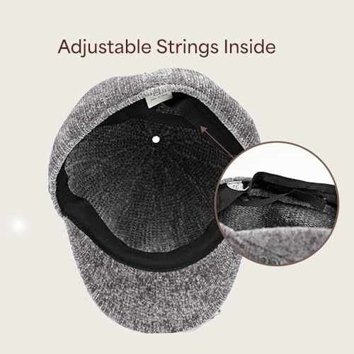 C.C Knitted Newsboy Cap for Women – Soft Knit Hat with Adjustable Velcro, Lightweight Warm Winter Style - color: Knitted-dk. Grey