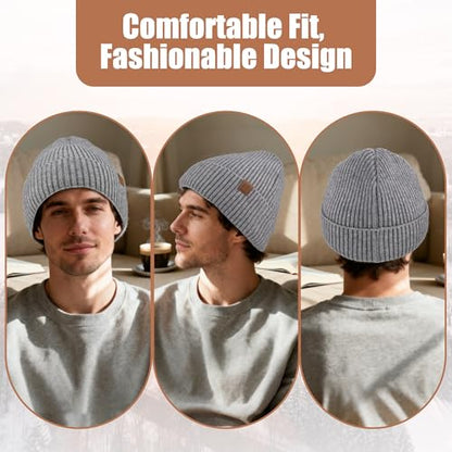 Unisex XXL Winter Hat, Fleece Lined Beanie Skull Cap Thermal Beanies Warm Ski Hat for Cold Weather - color: Heather Gray