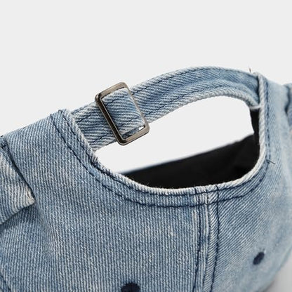 Unisex Washed Denim Distressed Rolled Cuff Brimless Docker Cap - color: Black