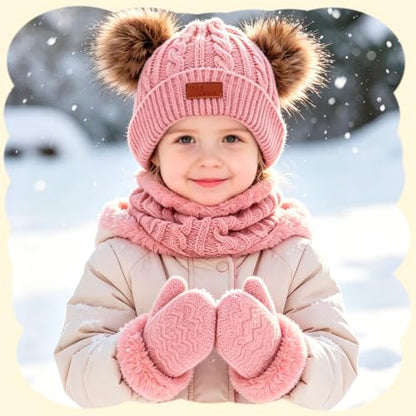 Duoyeree Baby Winter Hat Scarf Glove Beanie Set Fleece Lined Set 0-3T - color: Winter Hat Set White