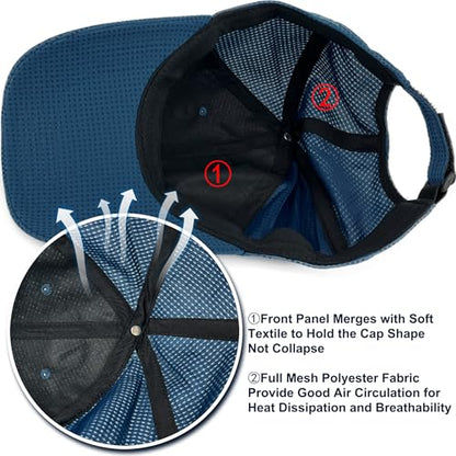 Long Brim Golf/Running Hat Full Mesh Baseball Cap Breathable - color: Navy, size: X-Large-XX-Large