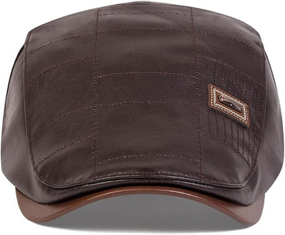 Newsboy Cap for Men, Flat Cap, PU Leather Hat - color: Patch| Dark Brown