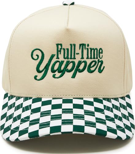 Funky Junque Trucker Snapback Hat - color: Full Time Yapper - Checker Print - Green/Beige