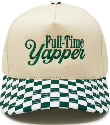 Funky Junque Trucker Snapback Hat - color: Full Time Yapper - Checker Print - Green/Beige