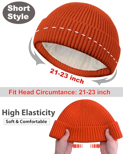 Short Fisherman Beanie for Men Women Wool Fleece Lined Winter Hat - color: 1pcs-orange