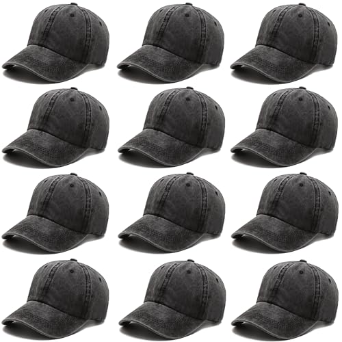12Pieces Vintage Washed Baseball Caps for Women Men Distressed Twill Adjustable Dads Hats Unisex Style - color: Black