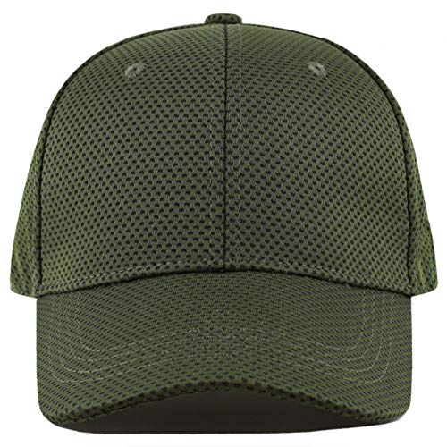 The Hat Depot Men's Curved Brim Stretch Fit Mesh 6 Panel Fitted Baseball Cap - color: Olive, size: Small-Medium