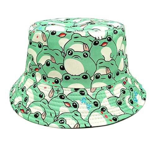 Quanhaigou Reversible Printed Bucket Hat,Summer Beach Outdoor Cap - color: Cute Frog