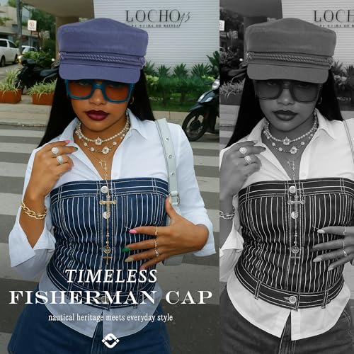 Funky Junque Greek Fisherman Newsboy Cap, Cotton Captains Bakerboy Hat - color: Navy
