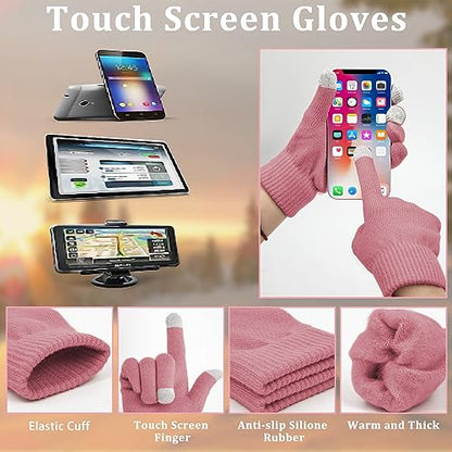 Loritta 3-Pieces Winter Hats for Women Warm Scarf Touchscreen Gloves - color: Pink