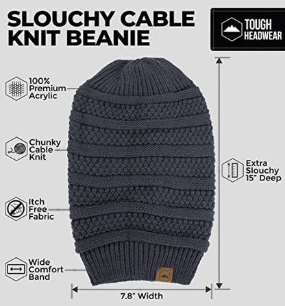 Tough Headwear Slouchy Oversized Beanie Hat - Warm Winter Hats for Women - Stretch Fit Mens Beanie - color: Dark Gray
