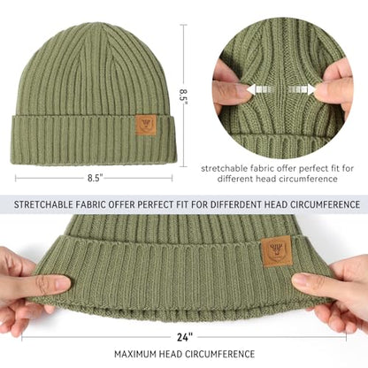 OZERO Winter Beanie for Men Women,Thermal Knit Soft Fleece Lined Hats - color: Green